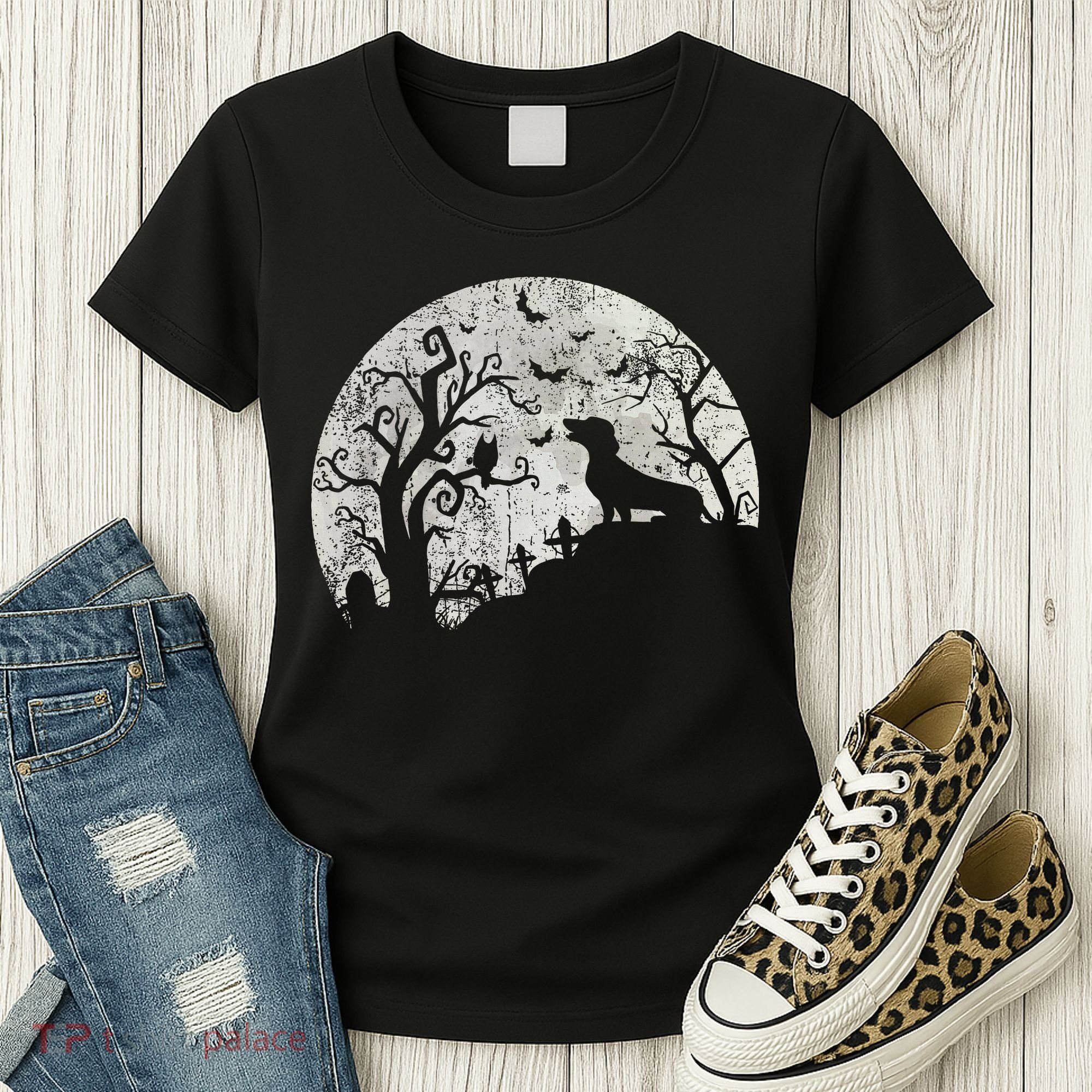 Dachshund And Moon Halloween Dachshund Lovers Pet Owner Women's T-Shirt