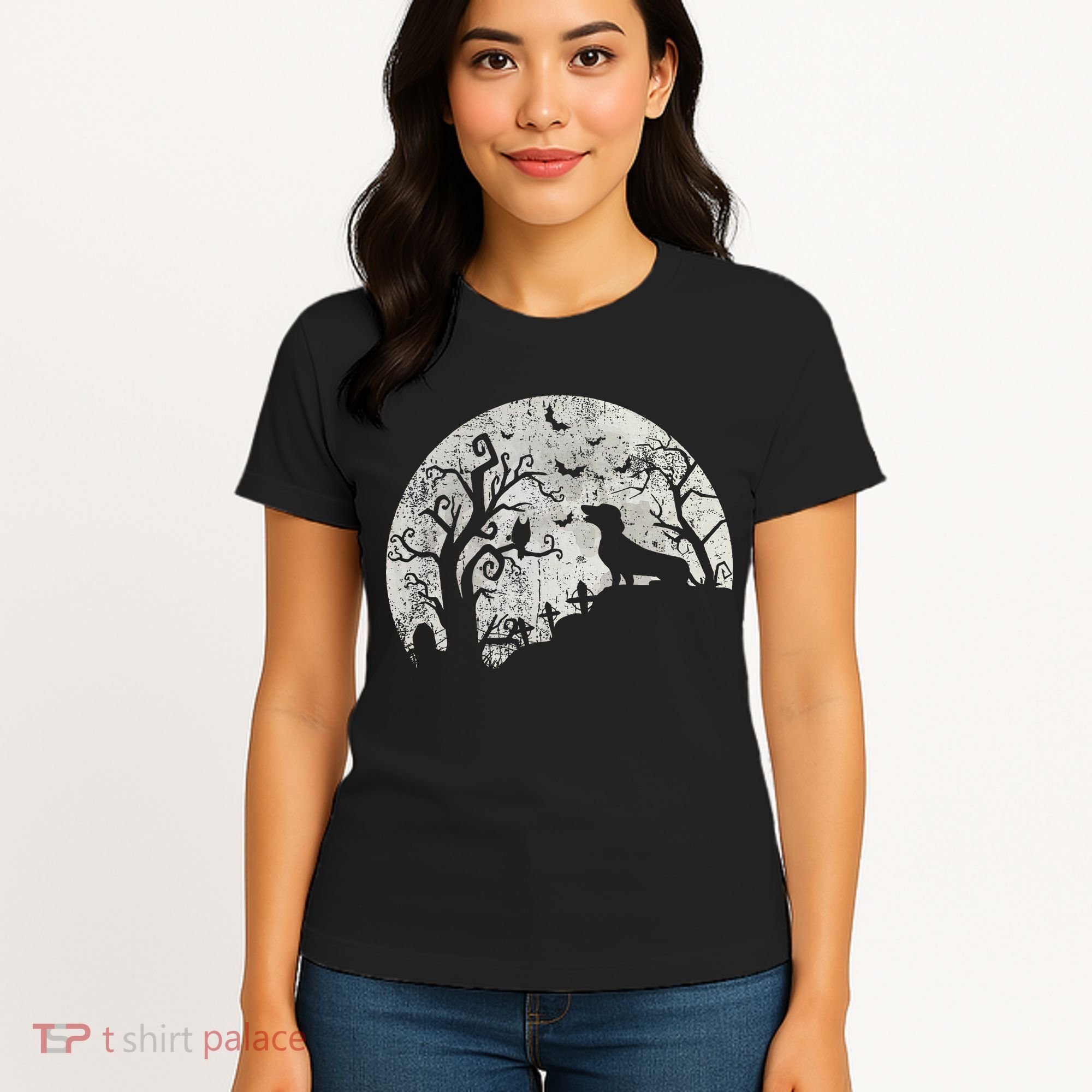 Dachshund And Moon Halloween Dachshund Lovers Pet Owner Women's T-Shirt