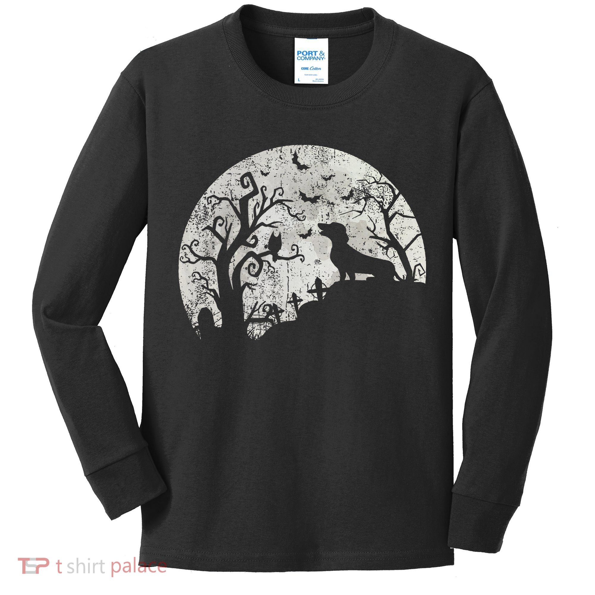 Dachshund And Moon Halloween Dachshund Lovers Pet Owner Kids Long Sleeve Shirt
