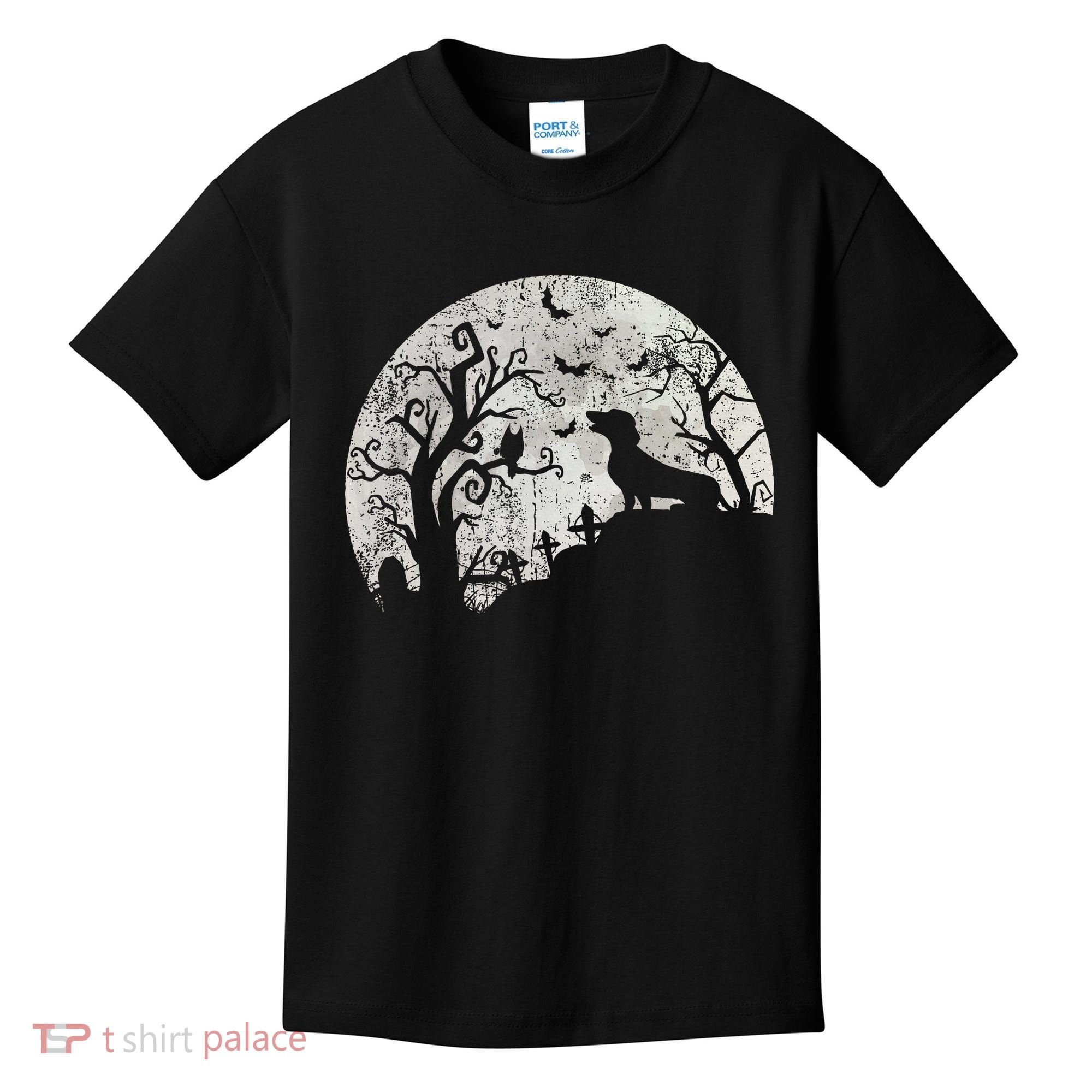 Dachshund And Moon Halloween Dachshund Lovers Pet Owner Kids T-Shirt