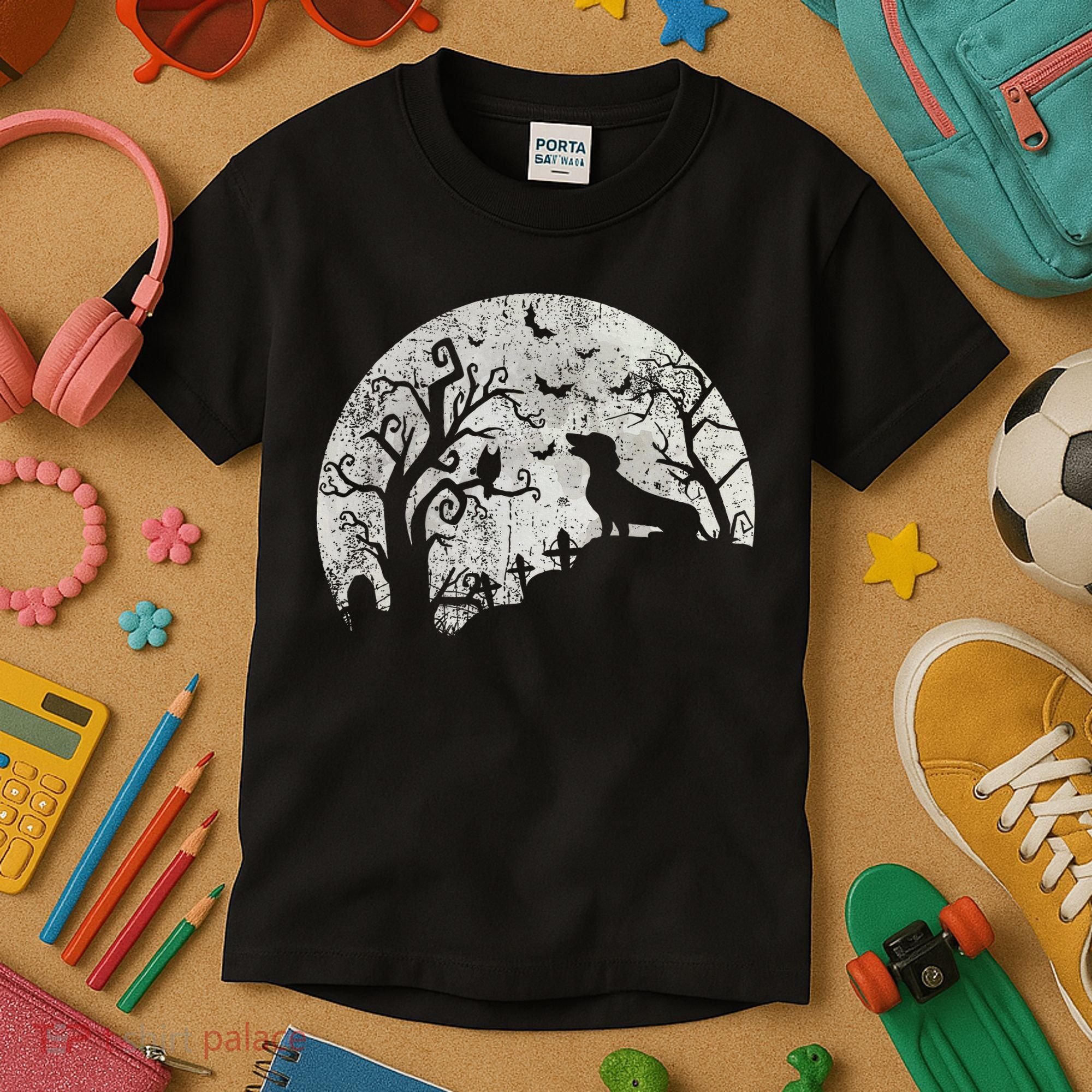 Dachshund And Moon Halloween Dachshund Lovers Pet Owner Kids T-Shirt