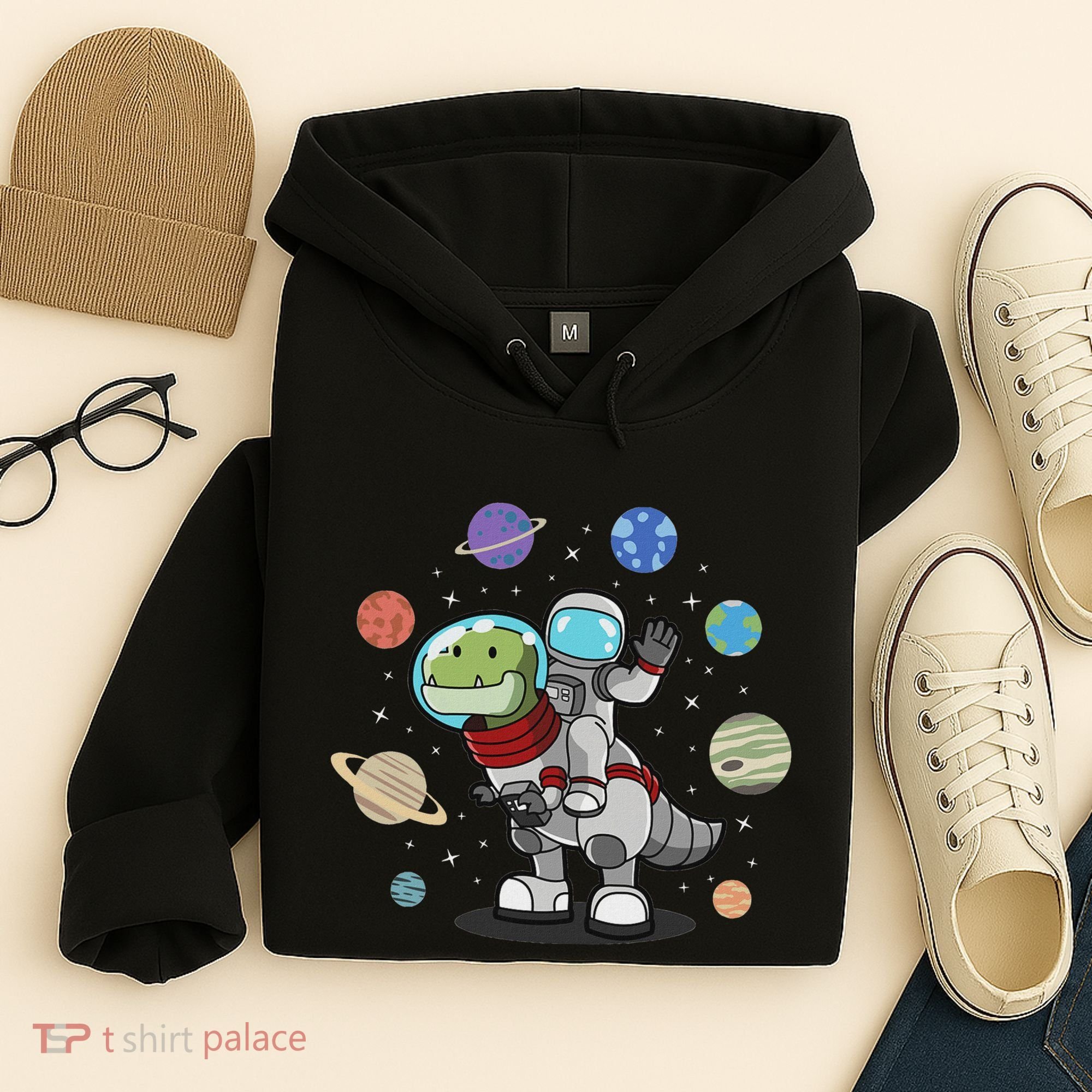 Dinosaur Astronaut & Planets Space & Dino Space Hoodie