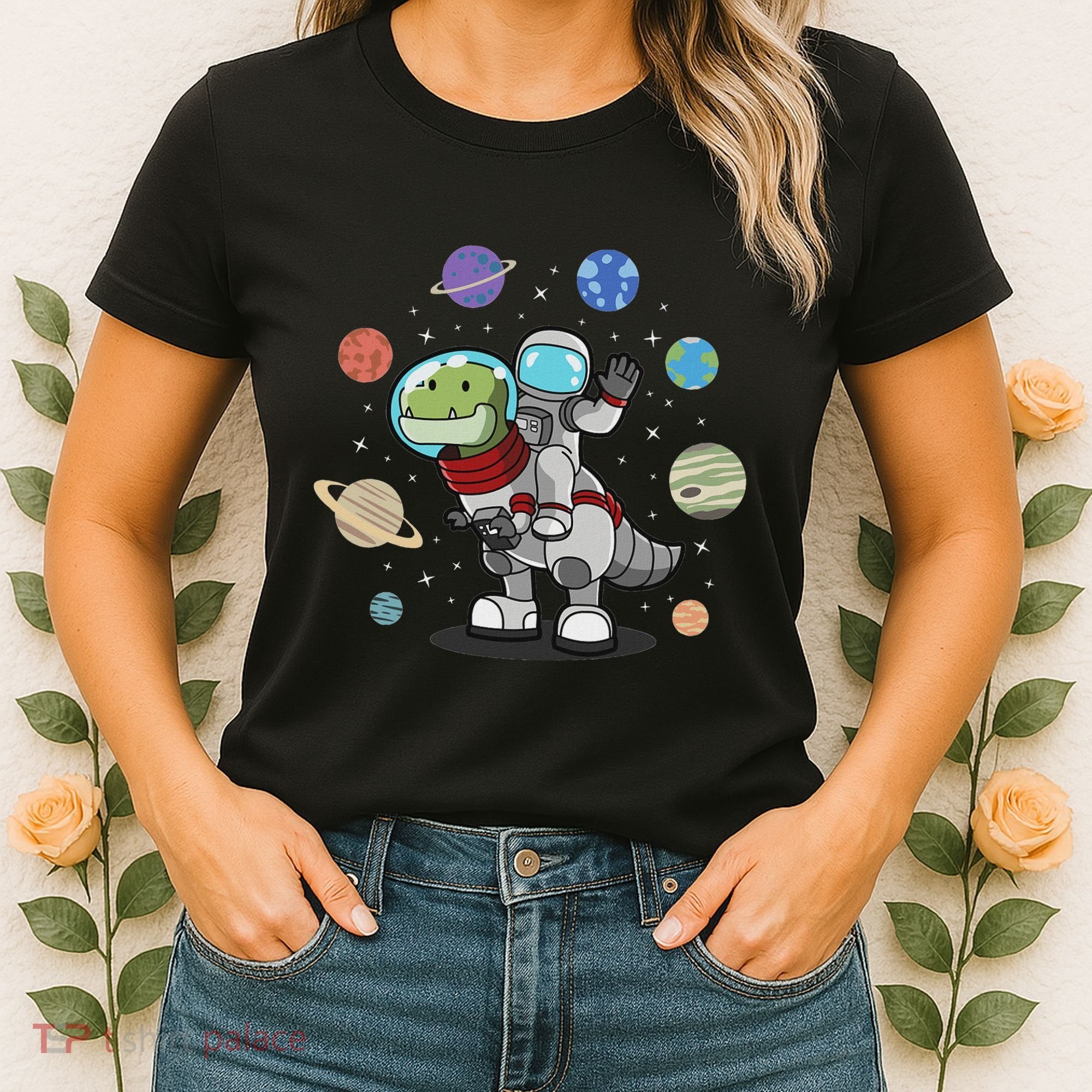 Dinosaur Astronaut & Planets Space & Dino Space Women's T-Shirt