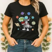 Dinosaur Astronaut & Planets Space & Dino Space Women's T-Shirt thumb 2