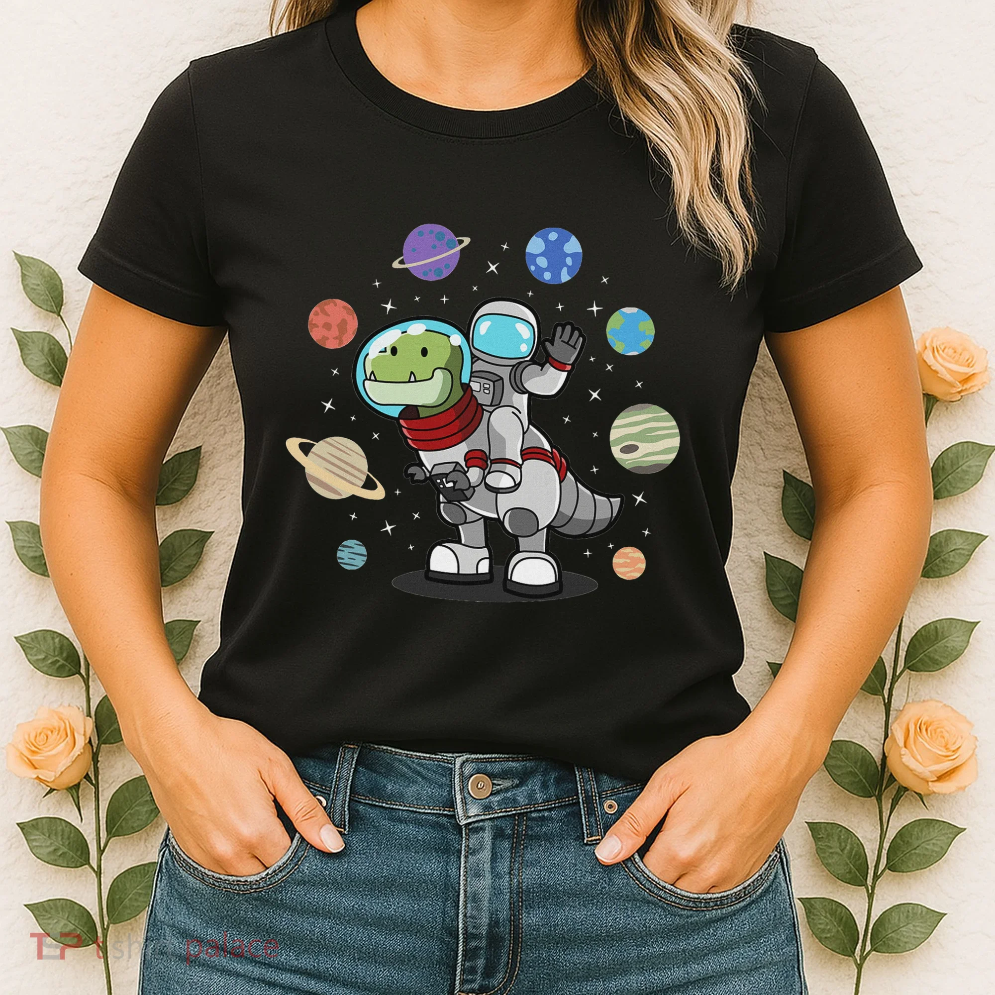 Dinosaur Astronaut & Planets Space & Dino Space Women's T-Shirt