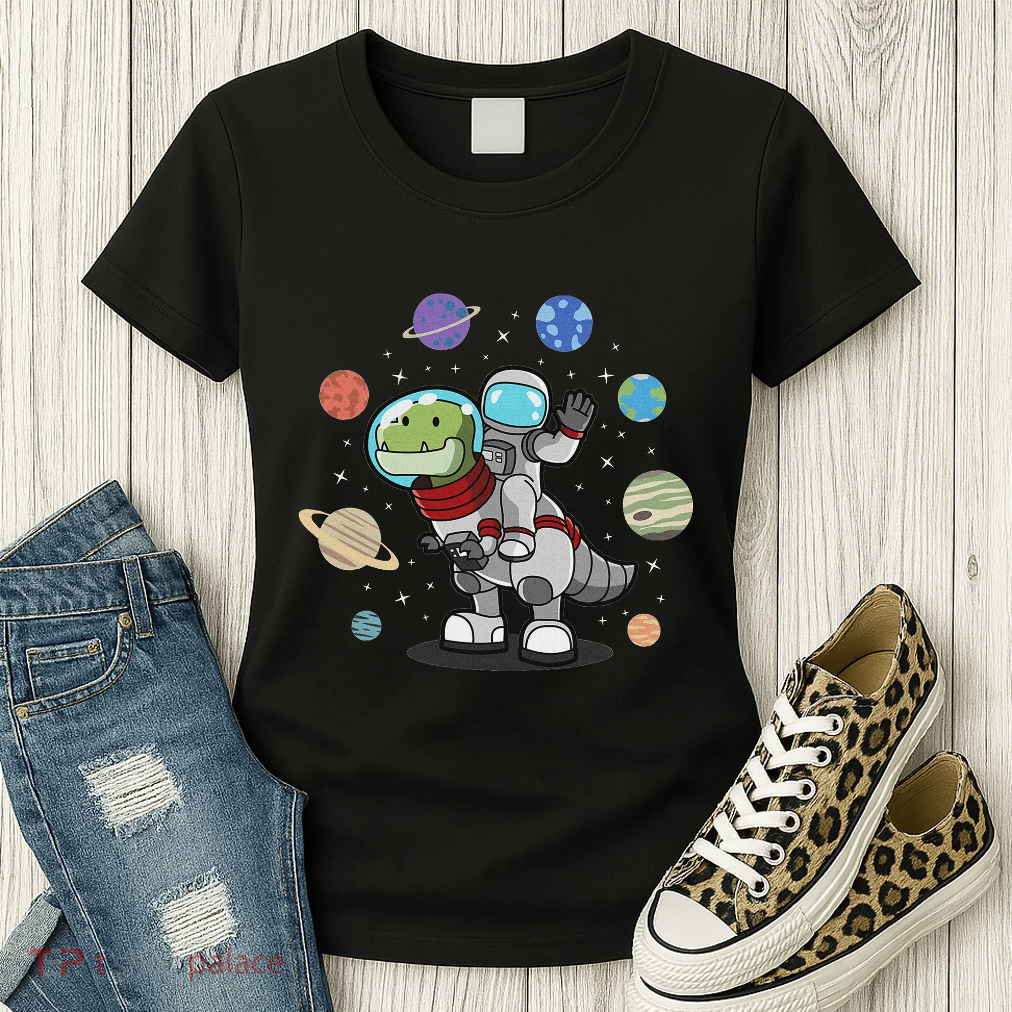 Dinosaur Astronaut & Planets Space & Dino Space Women's T-Shirt