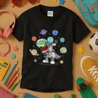 Dinosaur Astronaut & Planets Space & Dino Space Kids T-Shirt thumb 3