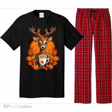 Deer Antlers Pumpkin Spice Latte Fall Thanksgiving Halloween Pajama Set