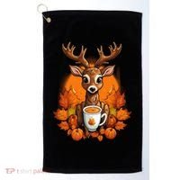 Deer Antlers Pumpkin Spice Latte Fall Thanksgiving Halloween Golf Towel thumb 0