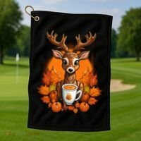 Deer Antlers Pumpkin Spice Latte Fall Thanksgiving Halloween Golf Towel thumb 1