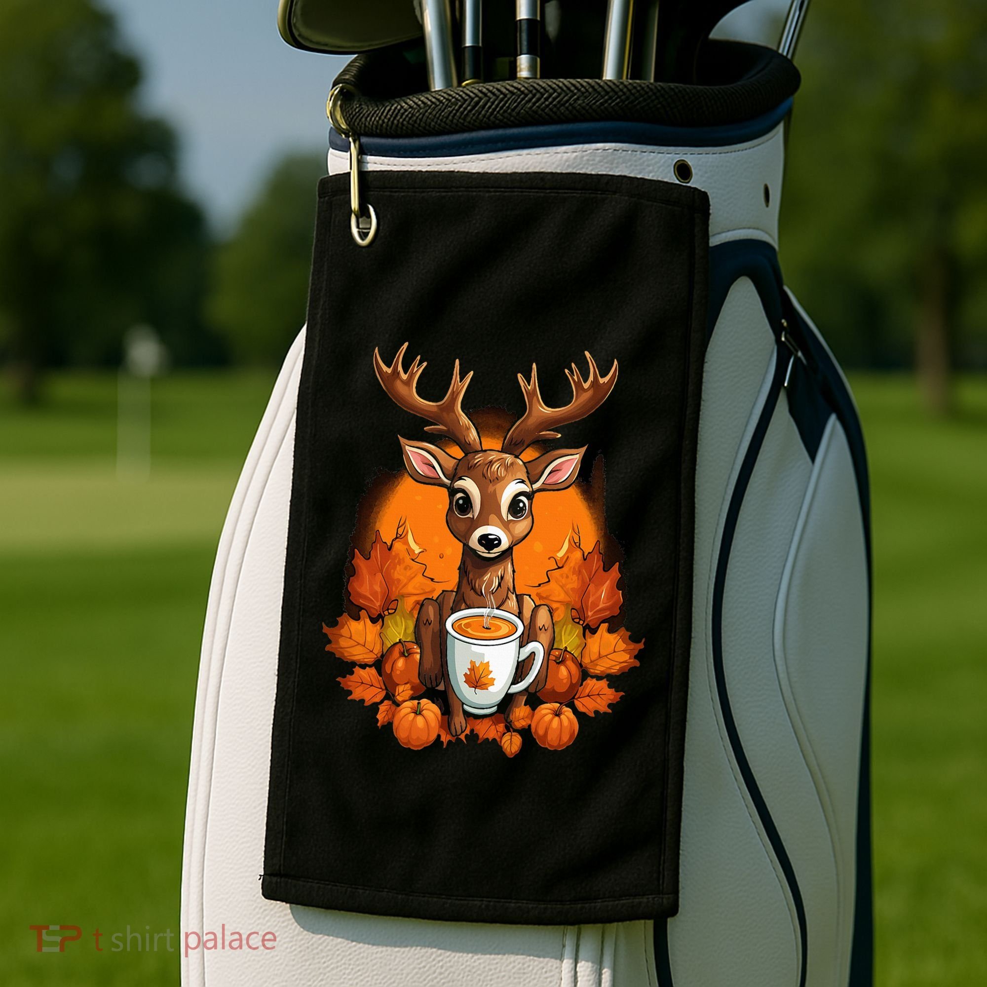 Deer Antlers Pumpkin Spice Latte Fall Thanksgiving Halloween Golf Towel