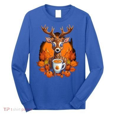 Deer Antlers Pumpkin Spice Latte Fall Thanksgiving Halloween Long Sleeve Shirt