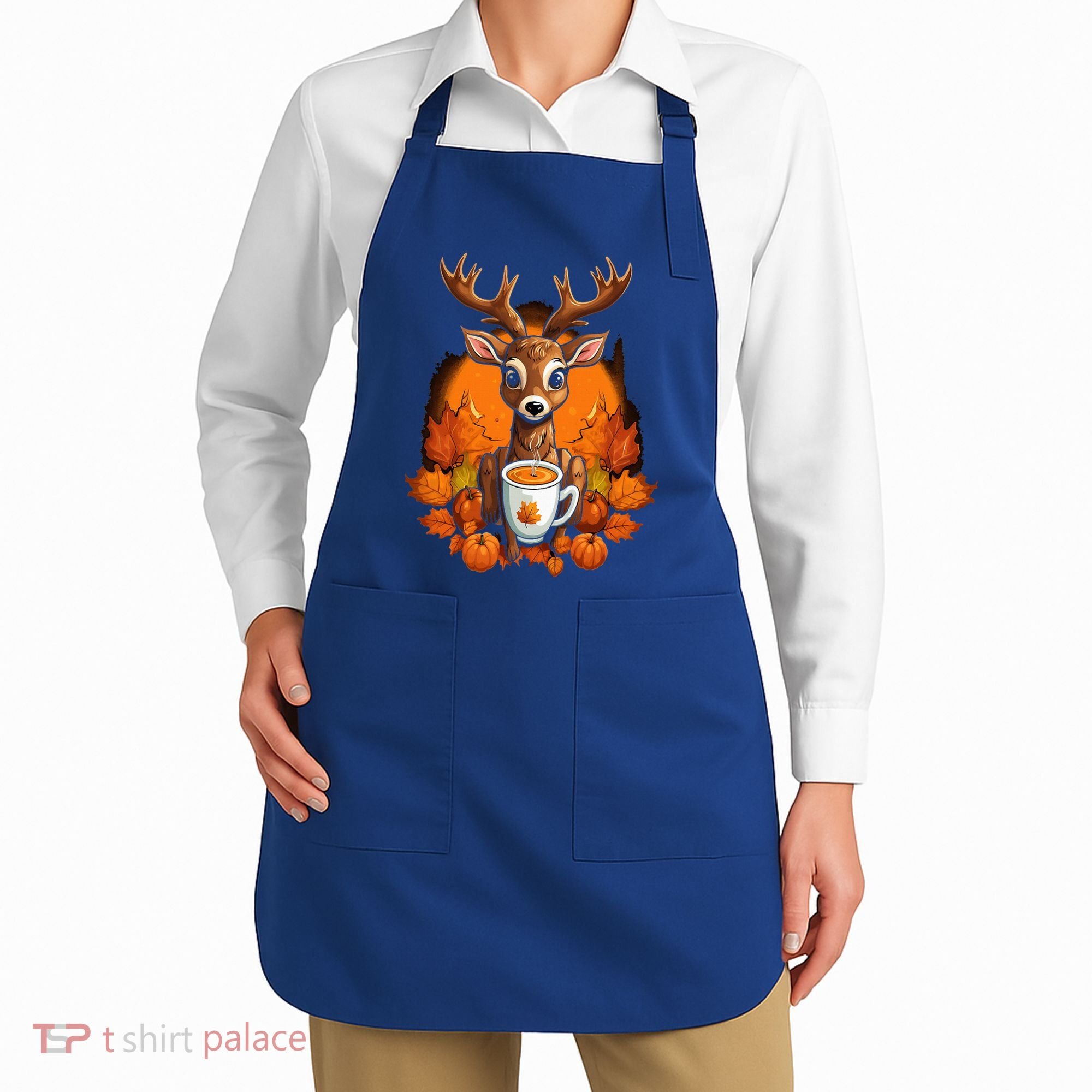 Deer Antlers Pumpkin Spice Latte Fall Thanksgiving Halloween Apron