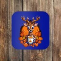 Deer Antlers Pumpkin Spice Latte Fall Thanksgiving Halloween Coaster thumb 0