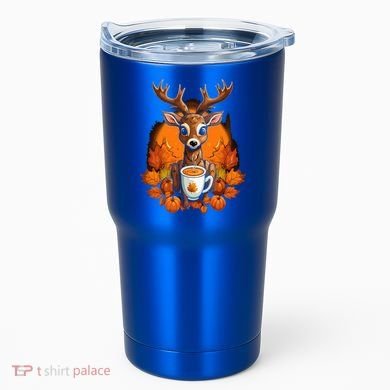 Deer Antlers Pumpkin Spice Latte Fall Thanksgiving Halloween Tumbler