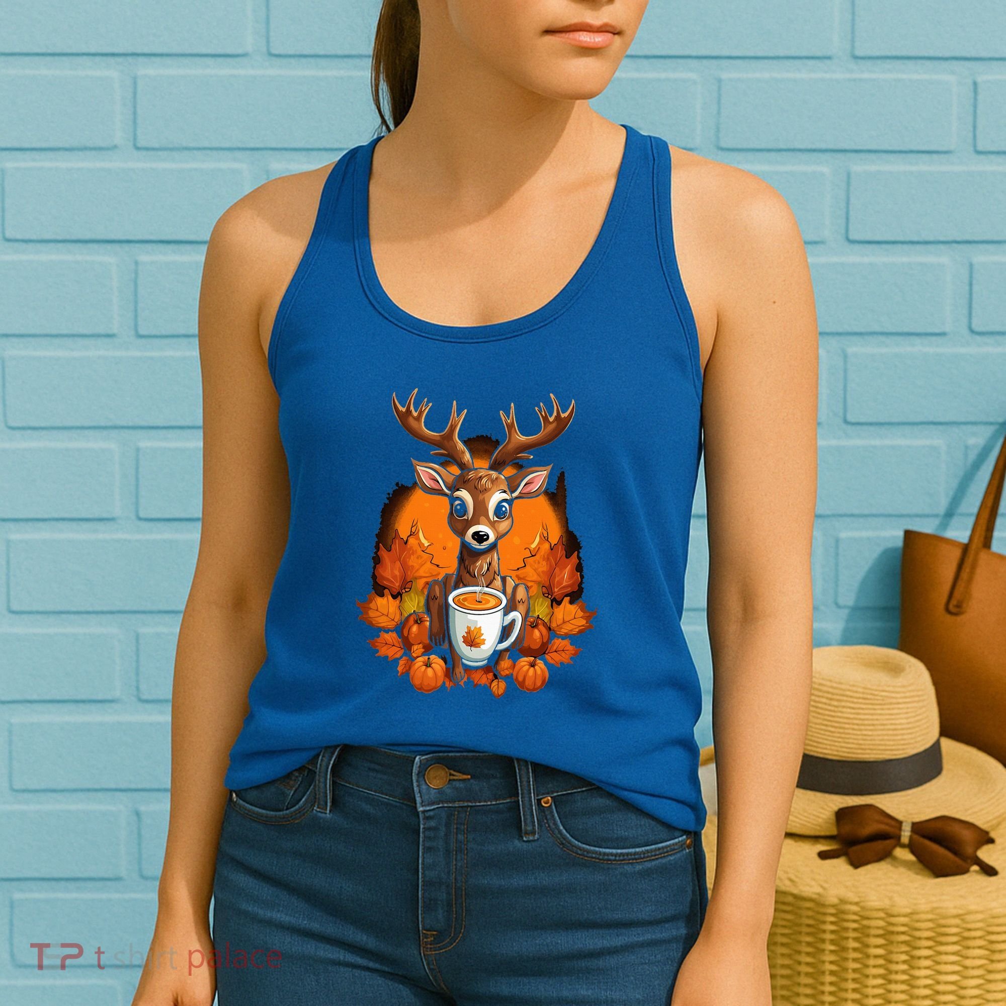 Deer Antlers Pumpkin Spice Latte Fall Thanksgiving Halloween Women's Tank Top
