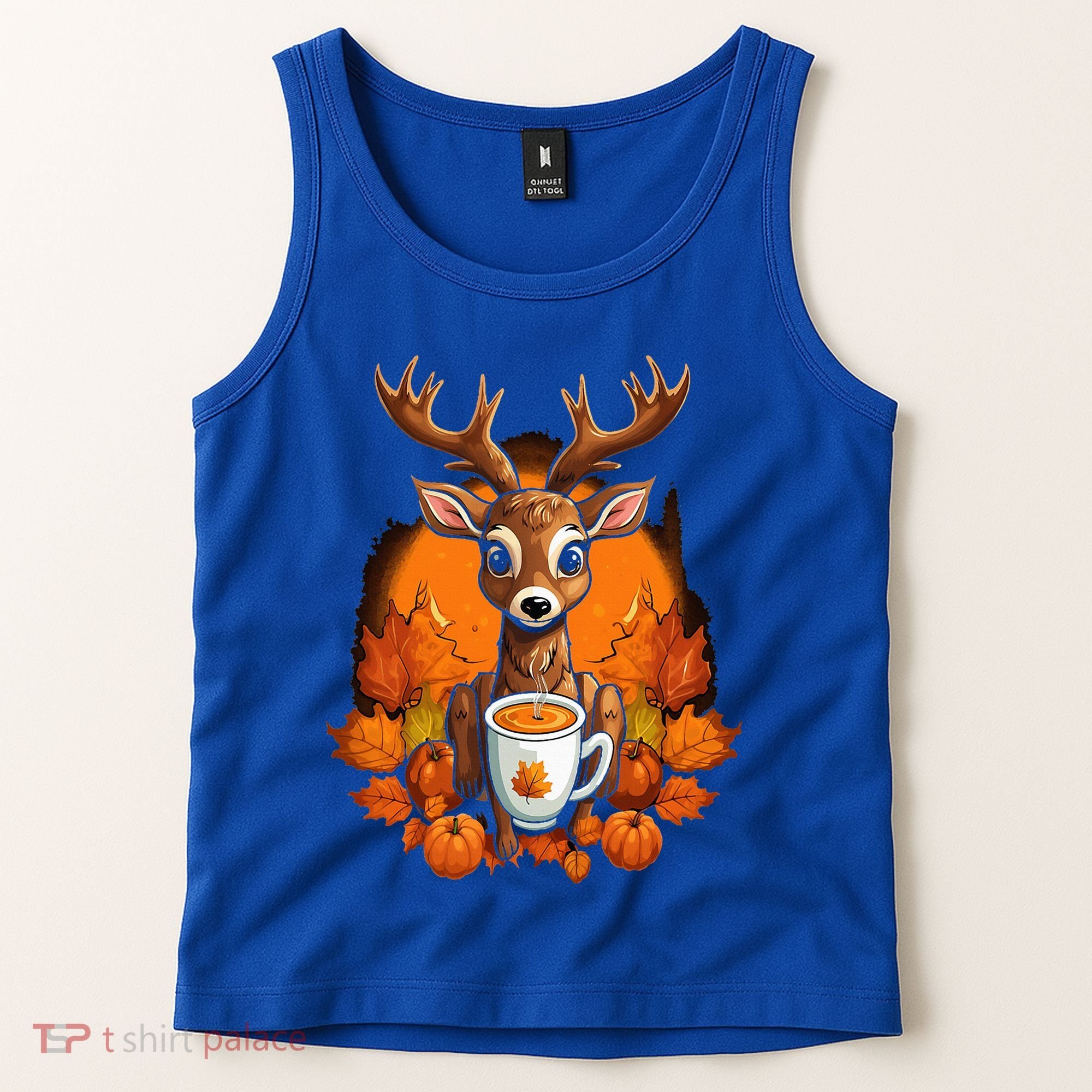 Deer Antlers Pumpkin Spice Latte Fall Thanksgiving Halloween Tank Top