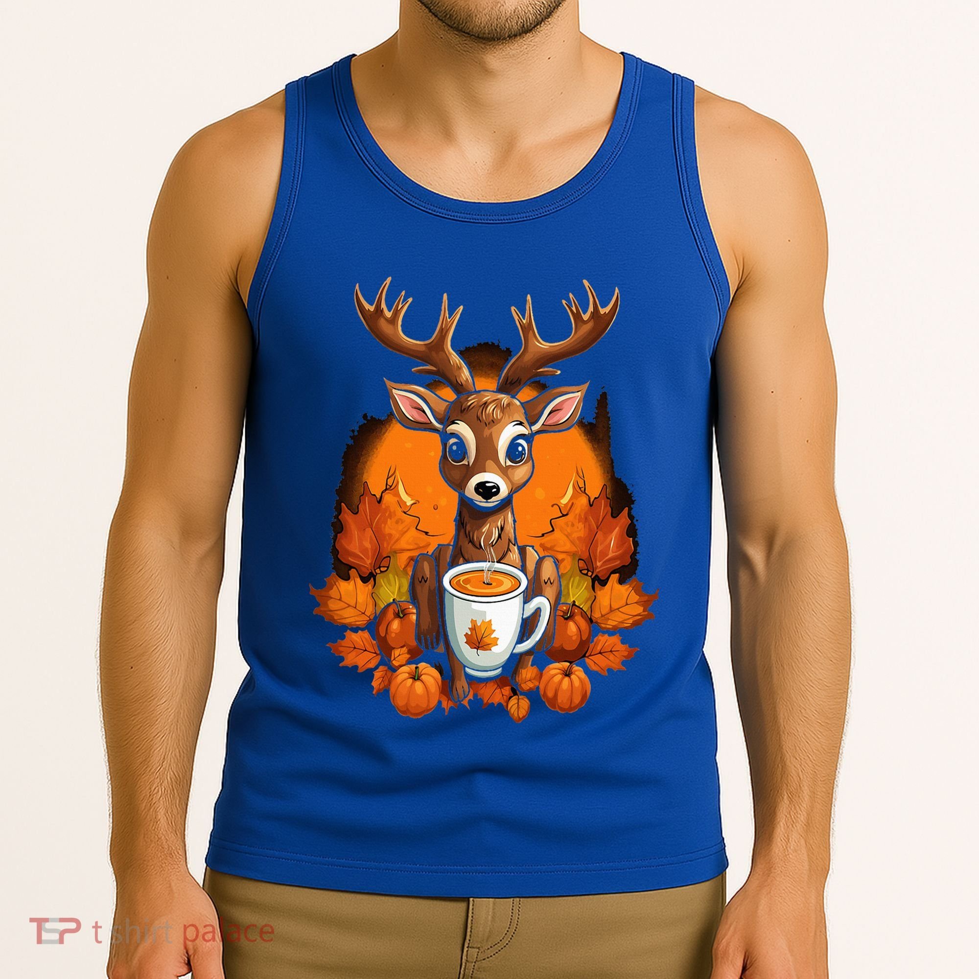 Deer Antlers Pumpkin Spice Latte Fall Thanksgiving Halloween Tank Top