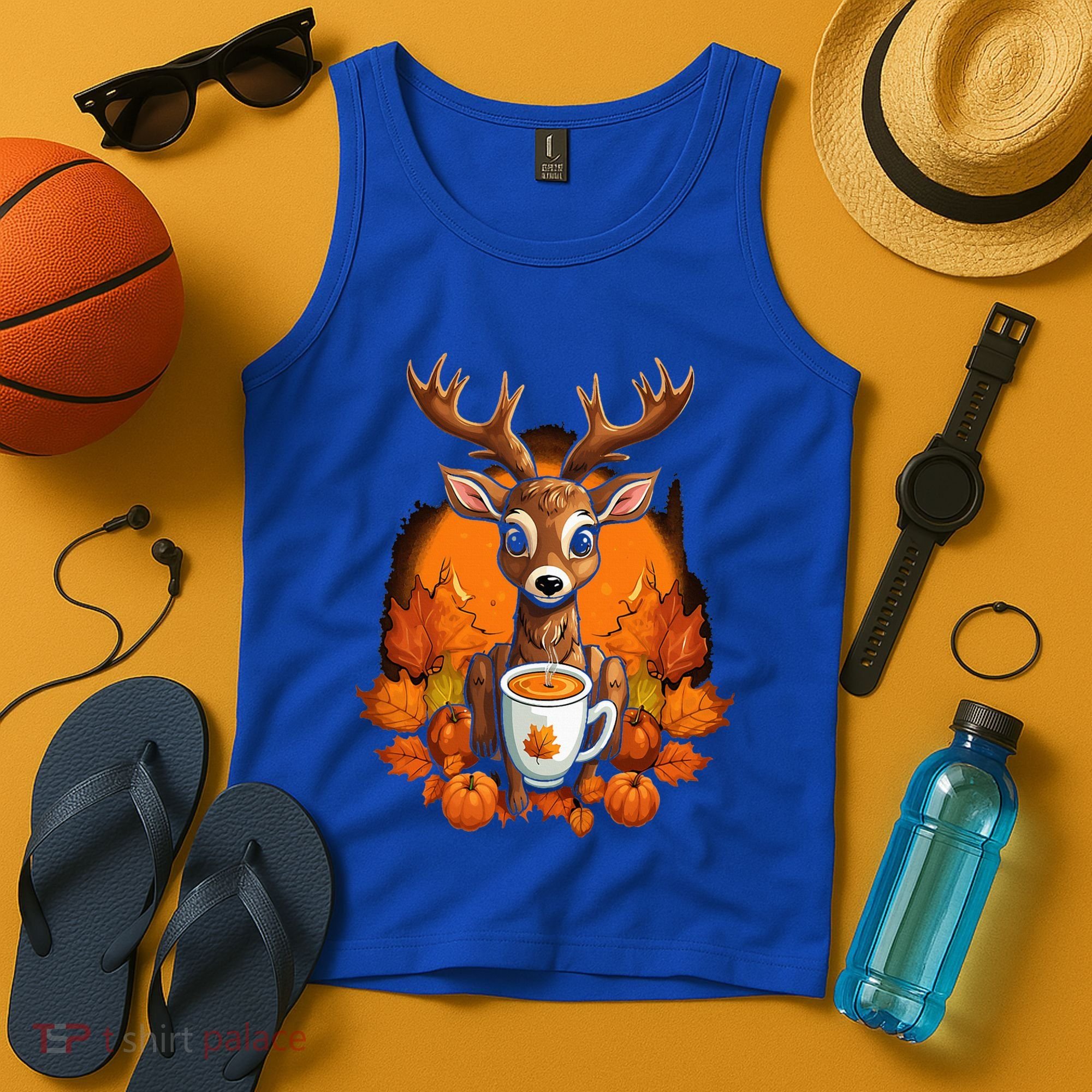 Deer Antlers Pumpkin Spice Latte Fall Thanksgiving Halloween Tank Top