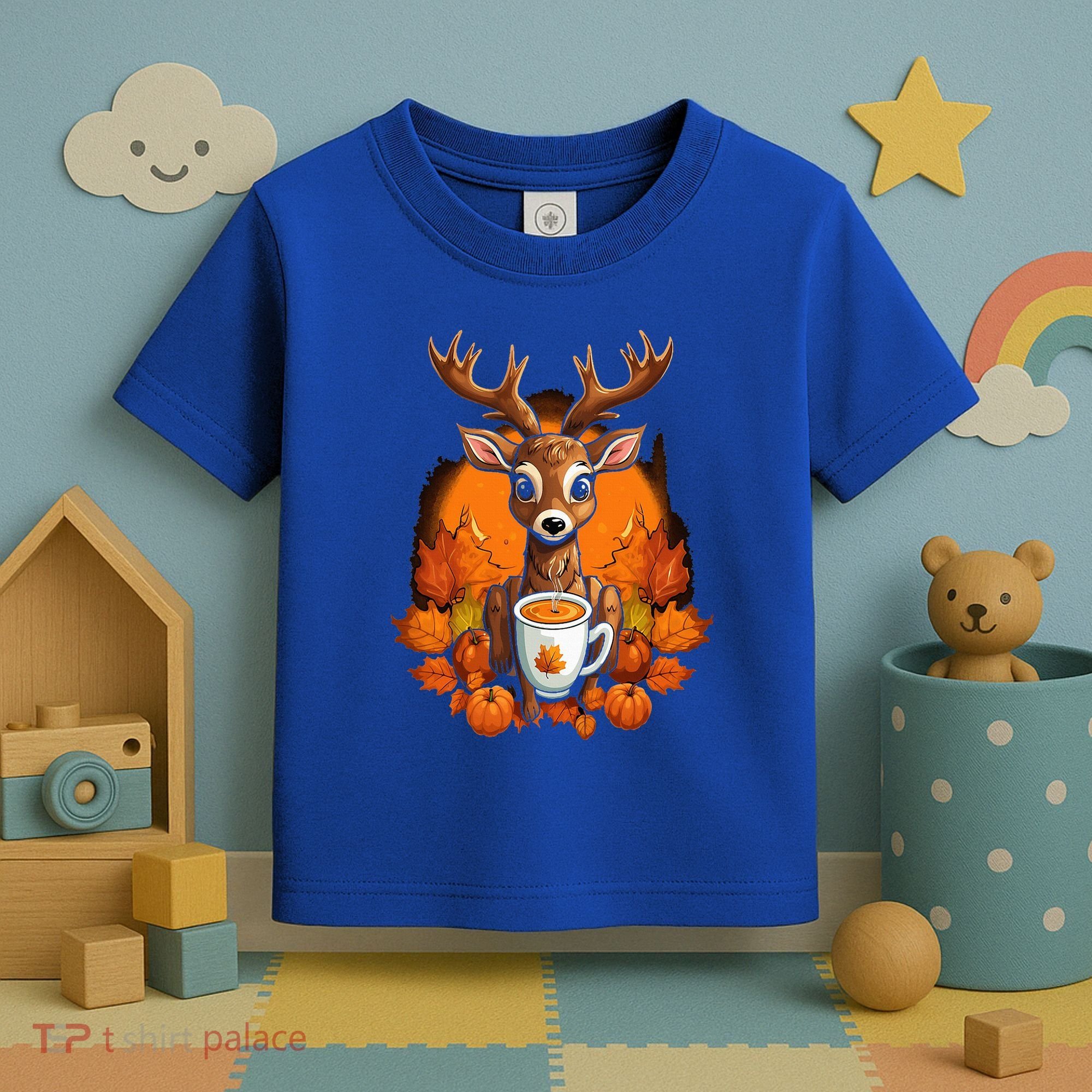 Deer Antlers Pumpkin Spice Latte Fall Thanksgiving Halloween Toddler T-Shirt