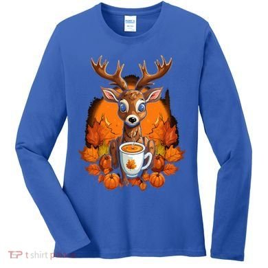 Deer Antlers Pumpkin Spice Latte Fall Thanksgiving Halloween Women's Long Sleeve Shirt