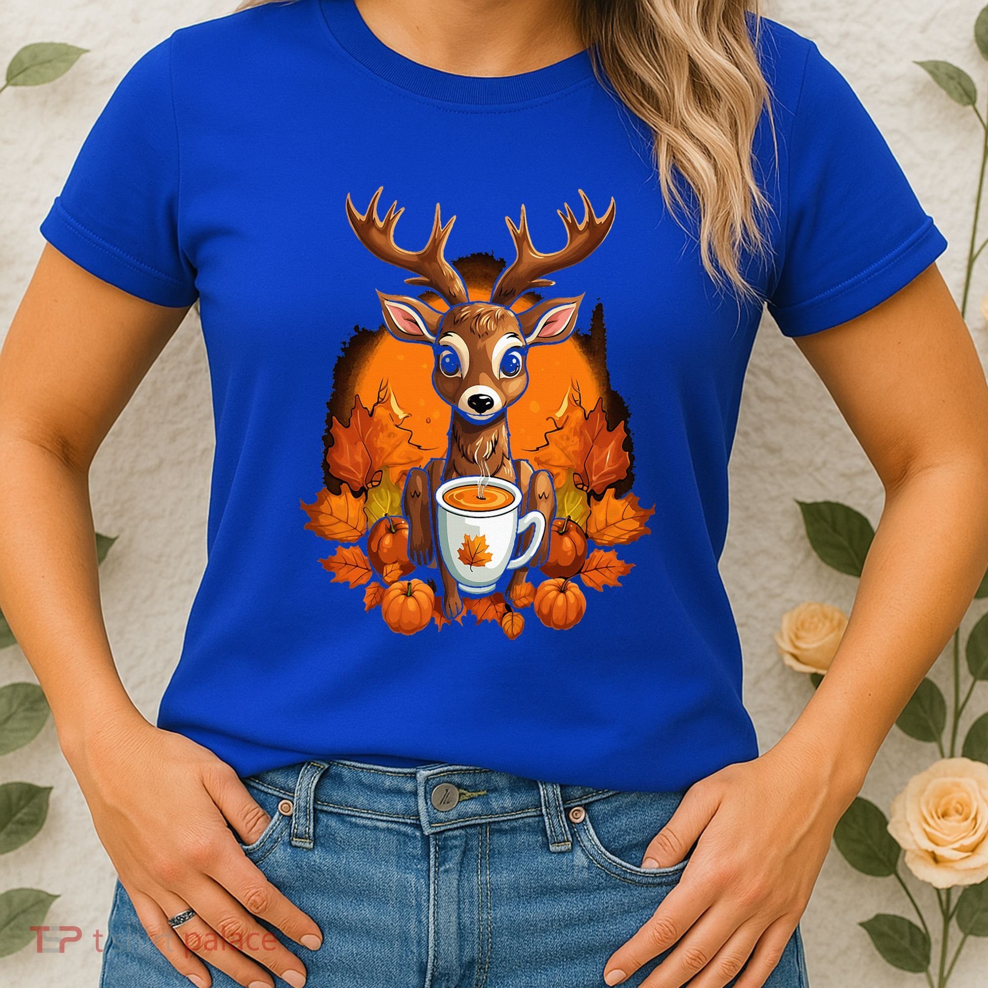 Deer Antlers Pumpkin Spice Latte Fall Thanksgiving Halloween Women's T-Shirt