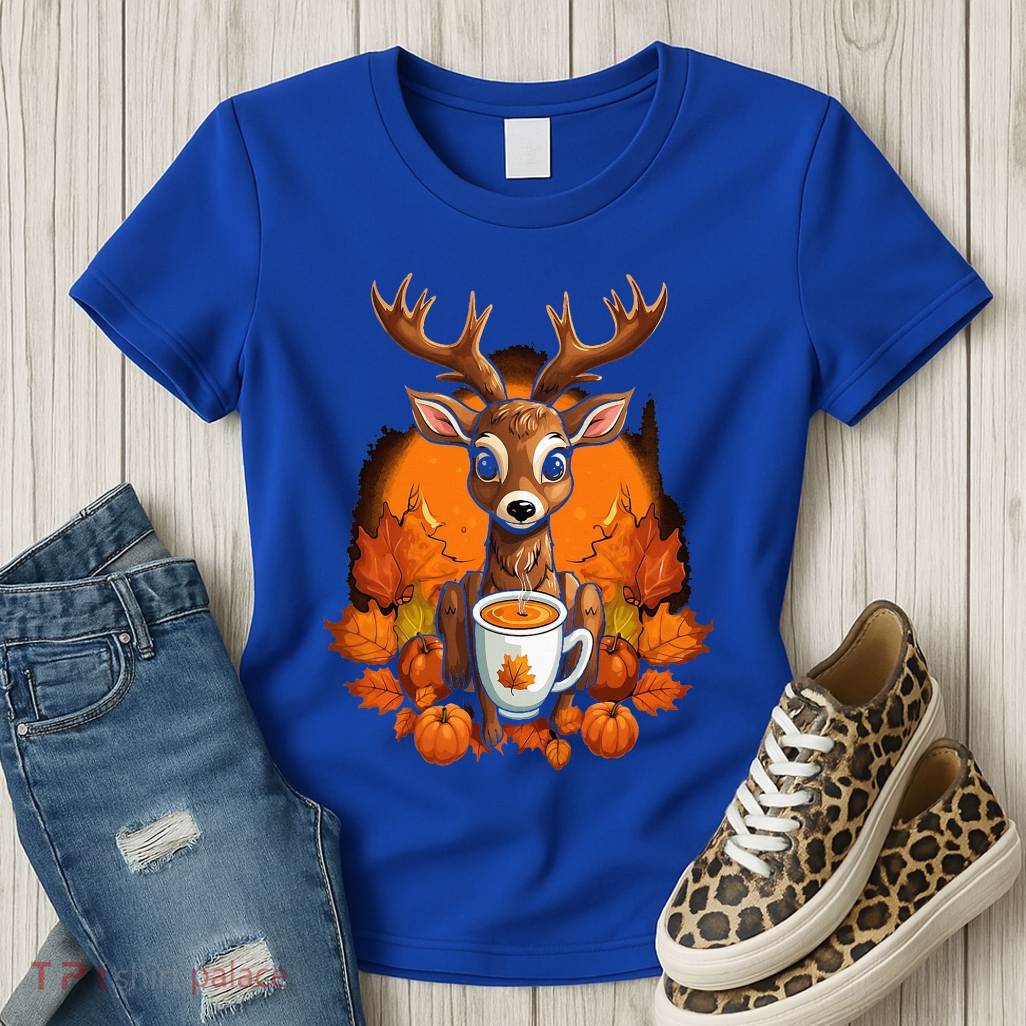 Deer Antlers Pumpkin Spice Latte Fall Thanksgiving Halloween Women's T-Shirt