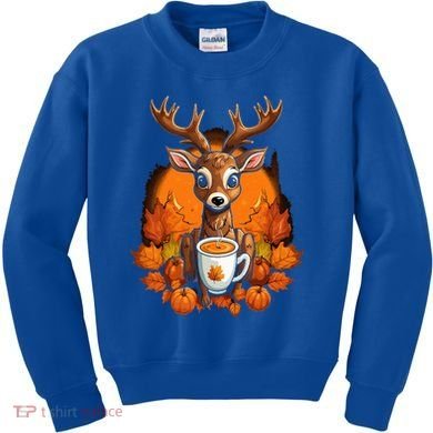 Deer Antlers Pumpkin Spice Latte Fall Thanksgiving Halloween Kids Sweatshirt