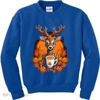 Deer Antlers Pumpkin Spice Latte Fall Thanksgiving Halloween Kids Sweatshirt thumb 0