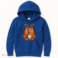 Deer Antlers Pumpkin Spice Latte Fall Thanksgiving Halloween Kids Hoodie thumb 0