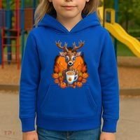 Deer Antlers Pumpkin Spice Latte Fall Thanksgiving Halloween Kids Hoodie thumb 3