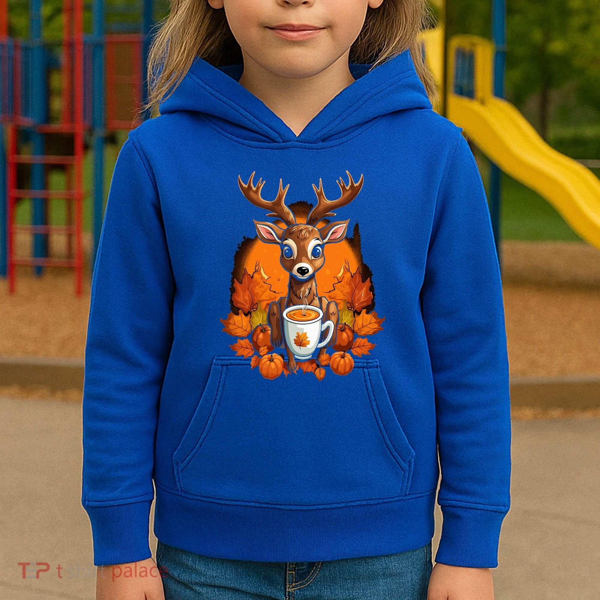 Deer Antlers Pumpkin Spice Latte Fall Thanksgiving Halloween Kids Hoodie
