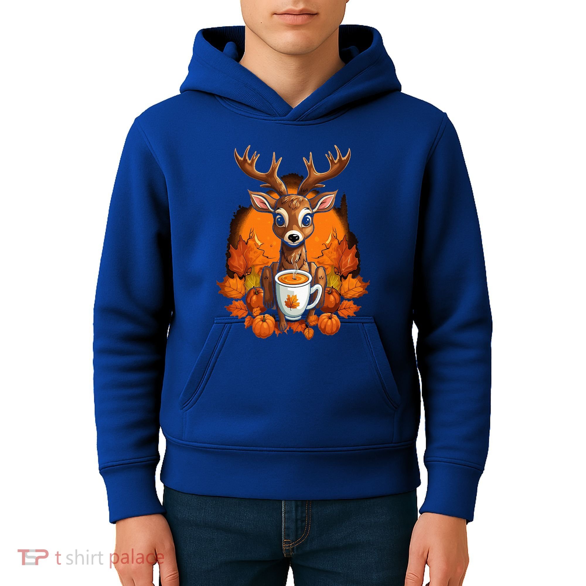 Deer Antlers Pumpkin Spice Latte Fall Thanksgiving Halloween Kids Hoodie