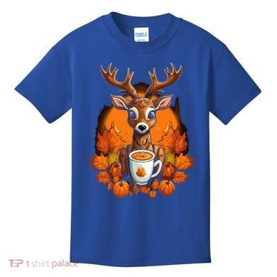 Deer Antlers Pumpkin Spice Latte Fall Thanksgiving Halloween Kids T-Shirt