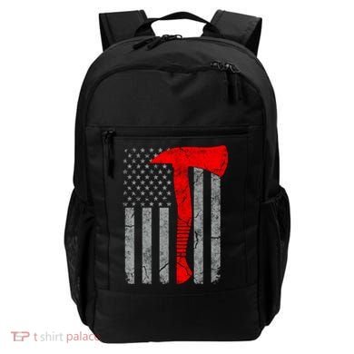 Distressed American Patriot Red Line Axe Firefighter Flag Gift Backpack