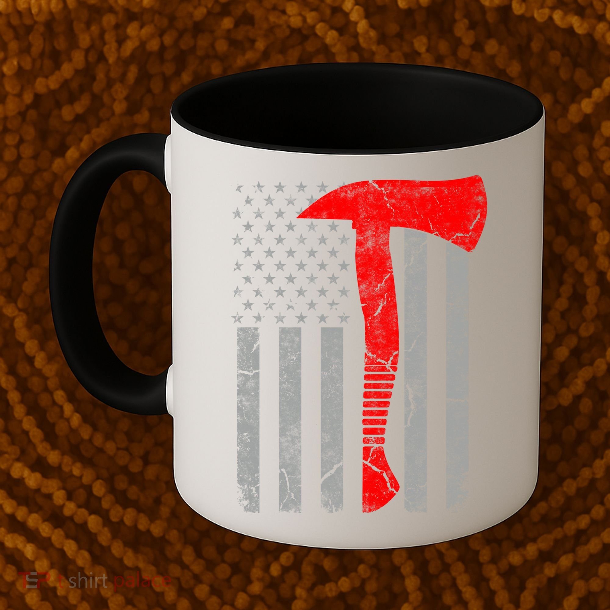 Distressed American Patriot Red Line Axe Firefighter Flag Gift Coffee Mug