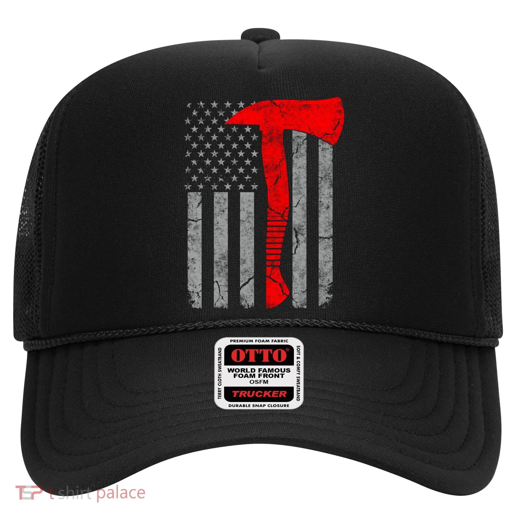 Distressed American Patriot Red Line Axe Firefighter Flag Gift Hat