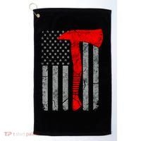 Distressed American Patriot Red Line Axe Firefighter Flag Gift Golf Towel thumb 0