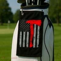 Distressed American Patriot Red Line Axe Firefighter Flag Gift Golf Towel thumb 2