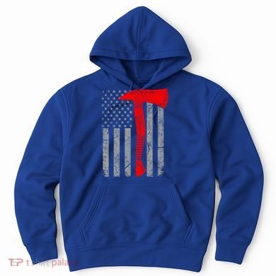Distressed American Patriot Red Line Axe Firefighter Flag Gift Hoodie