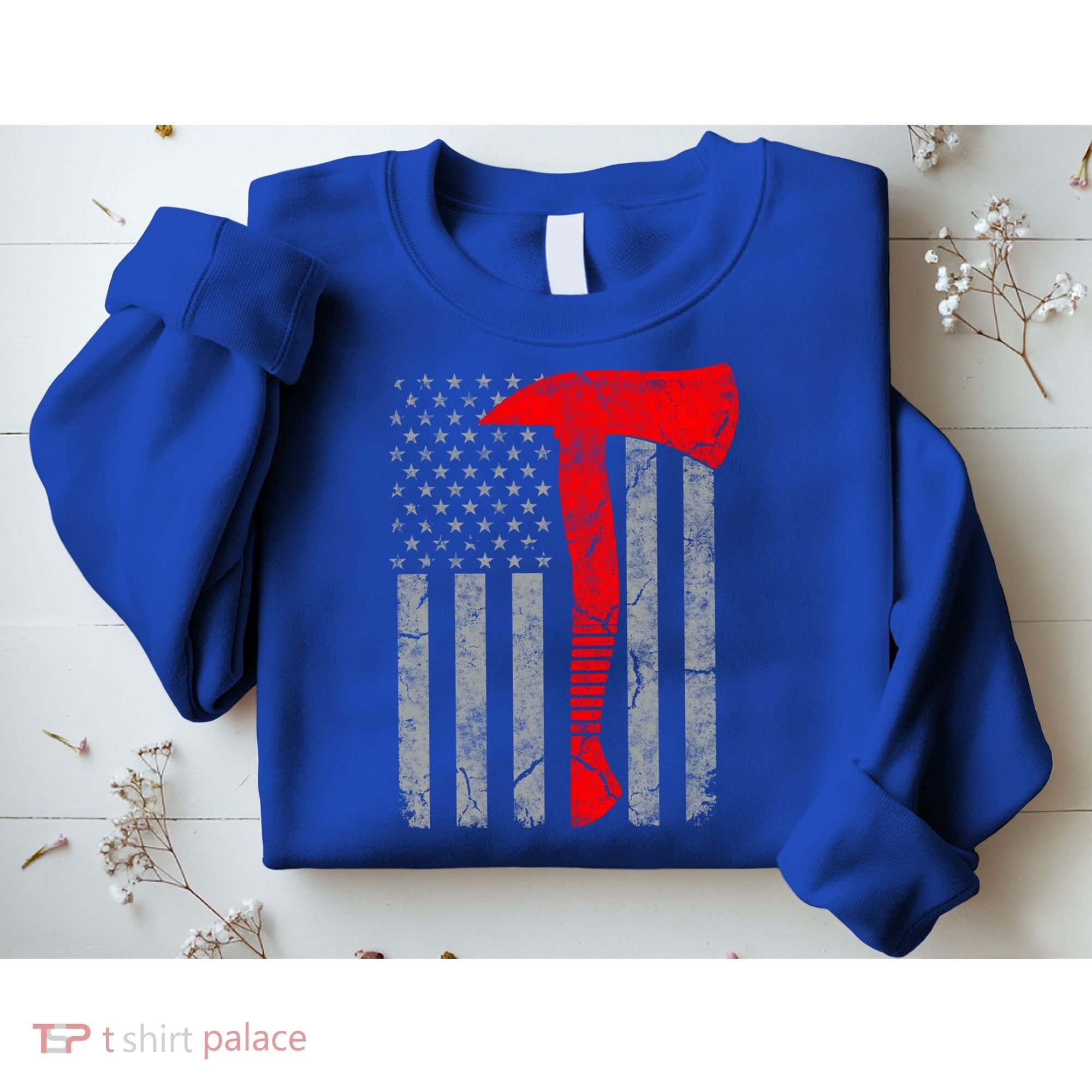 Distressed American Patriot Red Line Axe Firefighter Flag Gift Sweatshirt