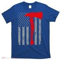 Distressed American Patriot Red Line Axe Firefighter Flag Gift T-Shirt thumb 0