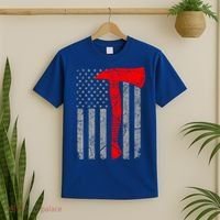 Distressed American Patriot Red Line Axe Firefighter Flag Gift T-Shirt thumb 2