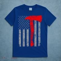 Distressed American Patriot Red Line Axe Firefighter Flag Gift T-Shirt thumb 5