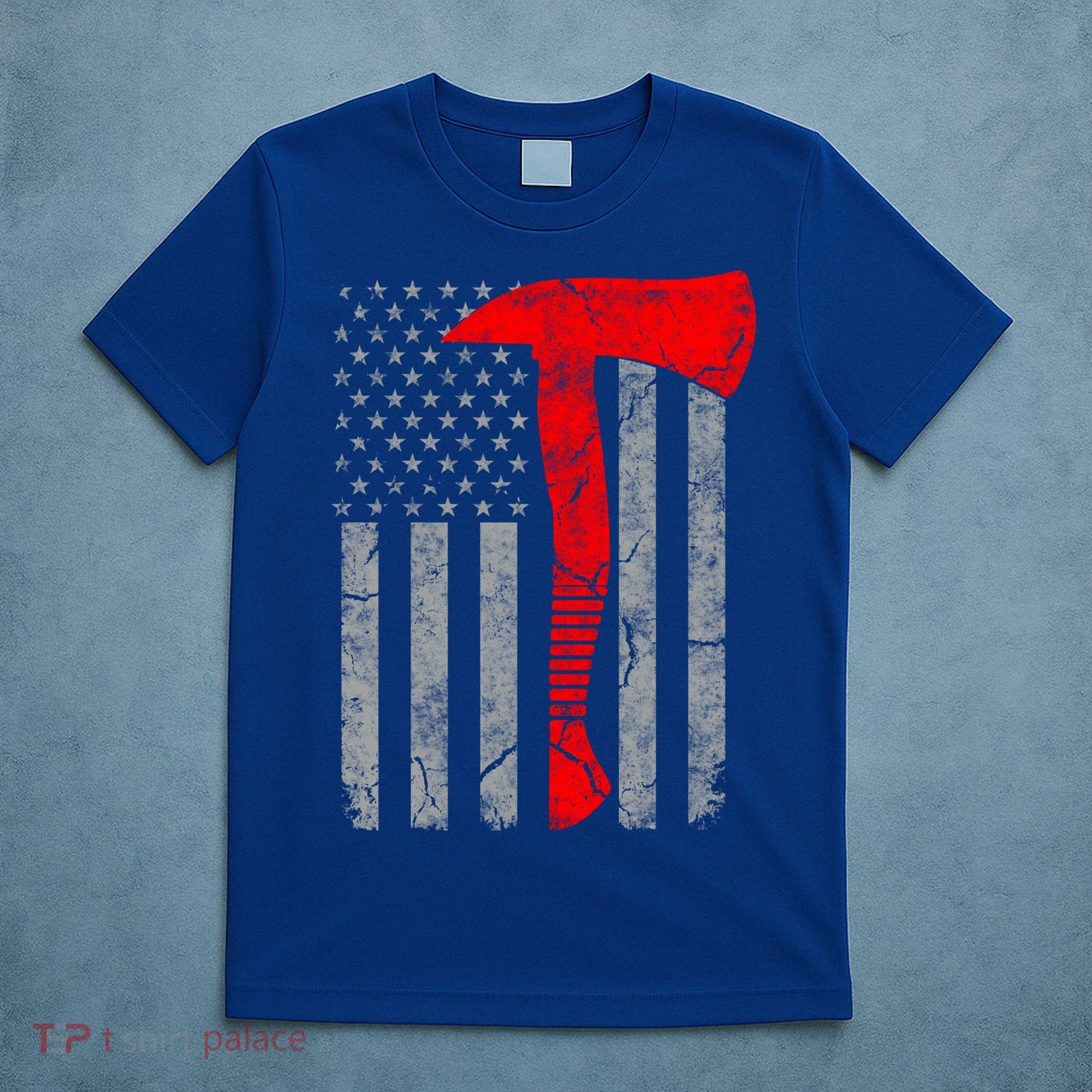 Distressed American Patriot Red Line Axe Firefighter Flag Gift T-Shirt
