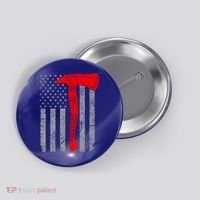 Distressed American Patriot Red Line Axe Firefighter Flag Gift Button thumb 0