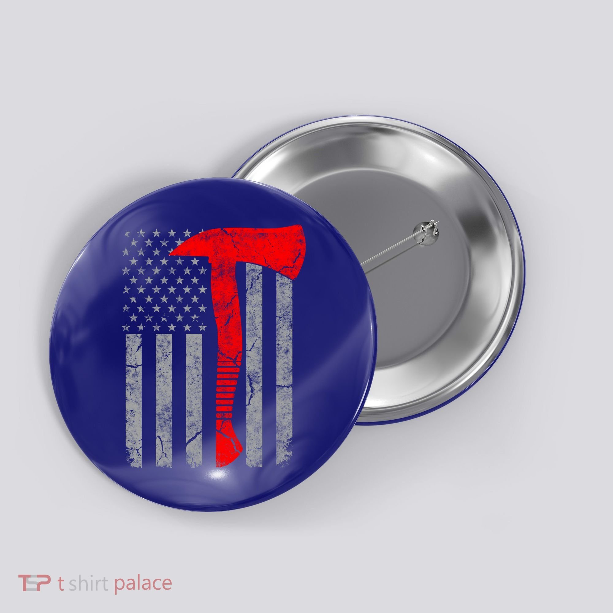 Distressed American Patriot Red Line Axe Firefighter Flag Gift Button