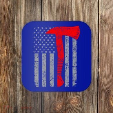 Distressed American Patriot Red Line Axe Firefighter Flag Gift Coaster