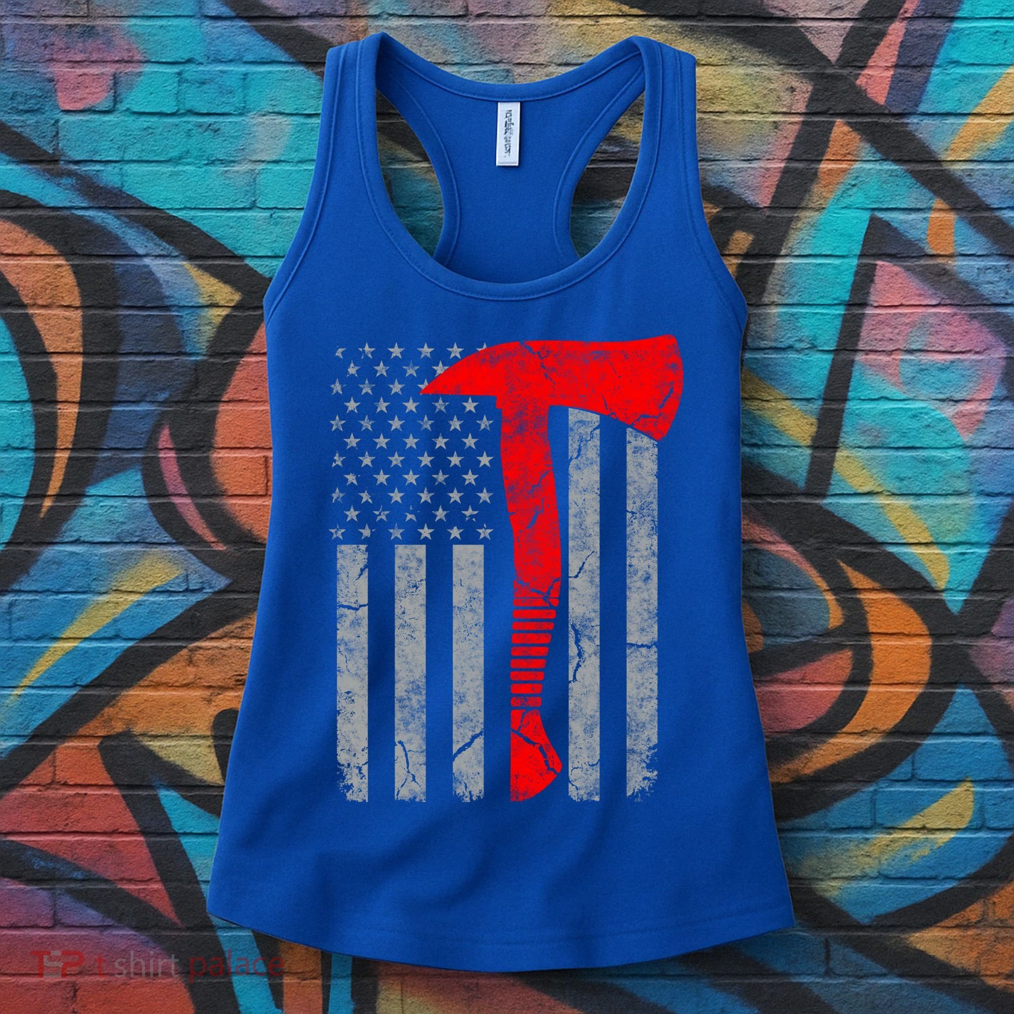 Distressed American Patriot Red Line Axe Firefighter Flag Gift Women's Tank Top