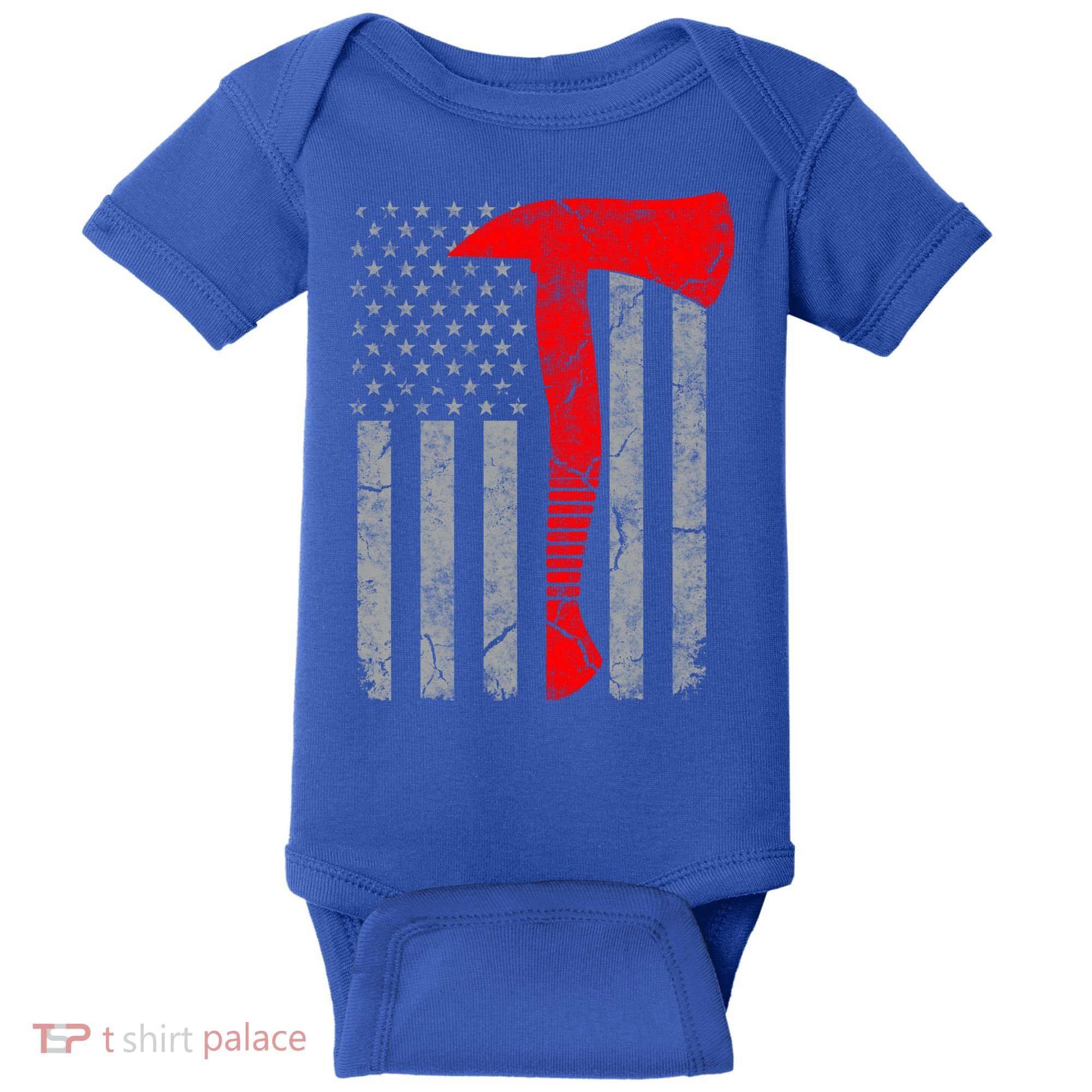 Distressed American Patriot Red Line Axe Firefighter Flag Gift Baby Bodysuit